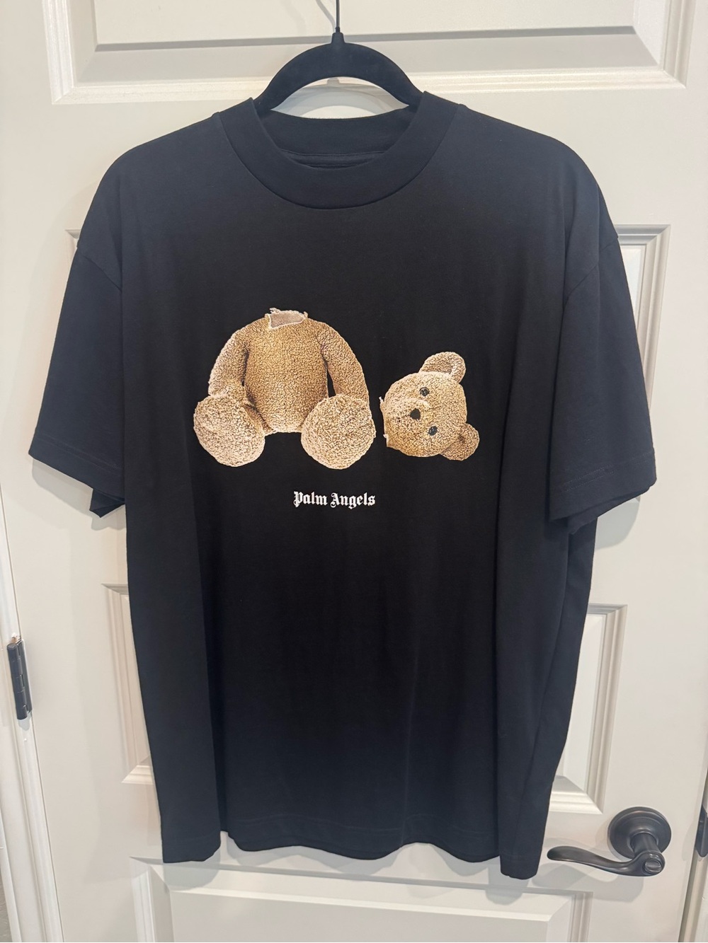 Palm Angels Black Tee with Tan Teddy Graphic